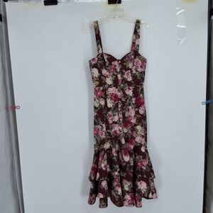 Fame And Partner Xs Sleeveless Floral Midi Dress with Ruffle Hem